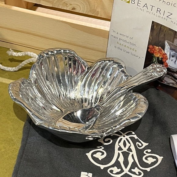 Beatriz Ball Flower Bowl With Spoon Silver 6494 Handmade Retired NIB - Picture 2 of 6